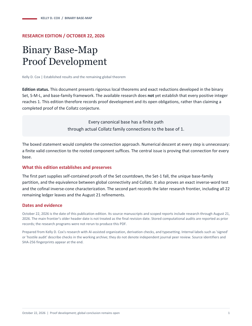 Cover of Binary Base-Map Proof Development, October 22, 2026